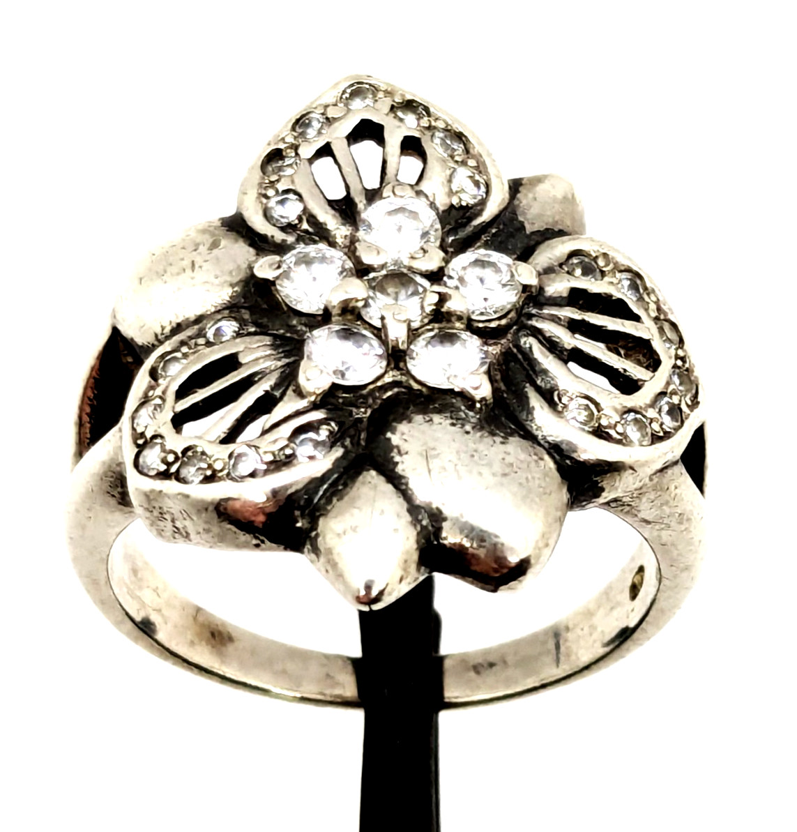 Vintage Luxury RING Silver 925 FLOWER with Bright Stones-size: 8US (17.7mm)| #14