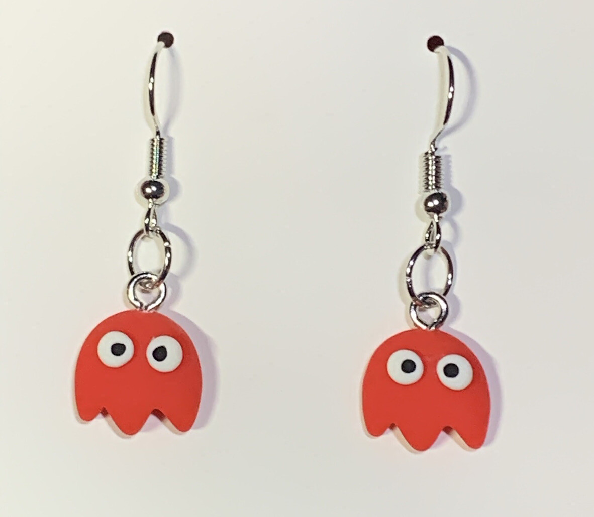 Silver Ghost From Pac-Man Drop Dangle Earrings!!