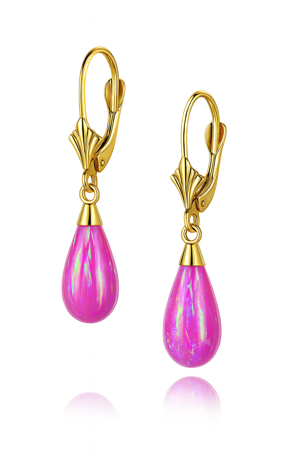 14k Yellow and White Gold Pink Opal Leverback Earrings
