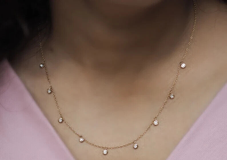 0.27CT Round Natural Diamond Women’s Engagement Gift Satiation Necklace 14k Gold
