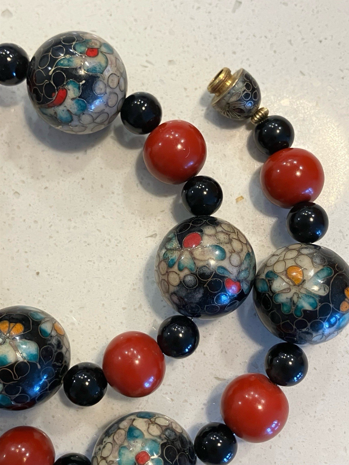 Vintage Huge Chinese Cinnabar Cloisonne Bead Necklace