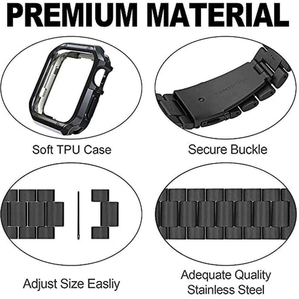 Metal Watch Band Strap With Soft Case For Apple Watch Series 9 8 7 6 5 4 3 SE 49