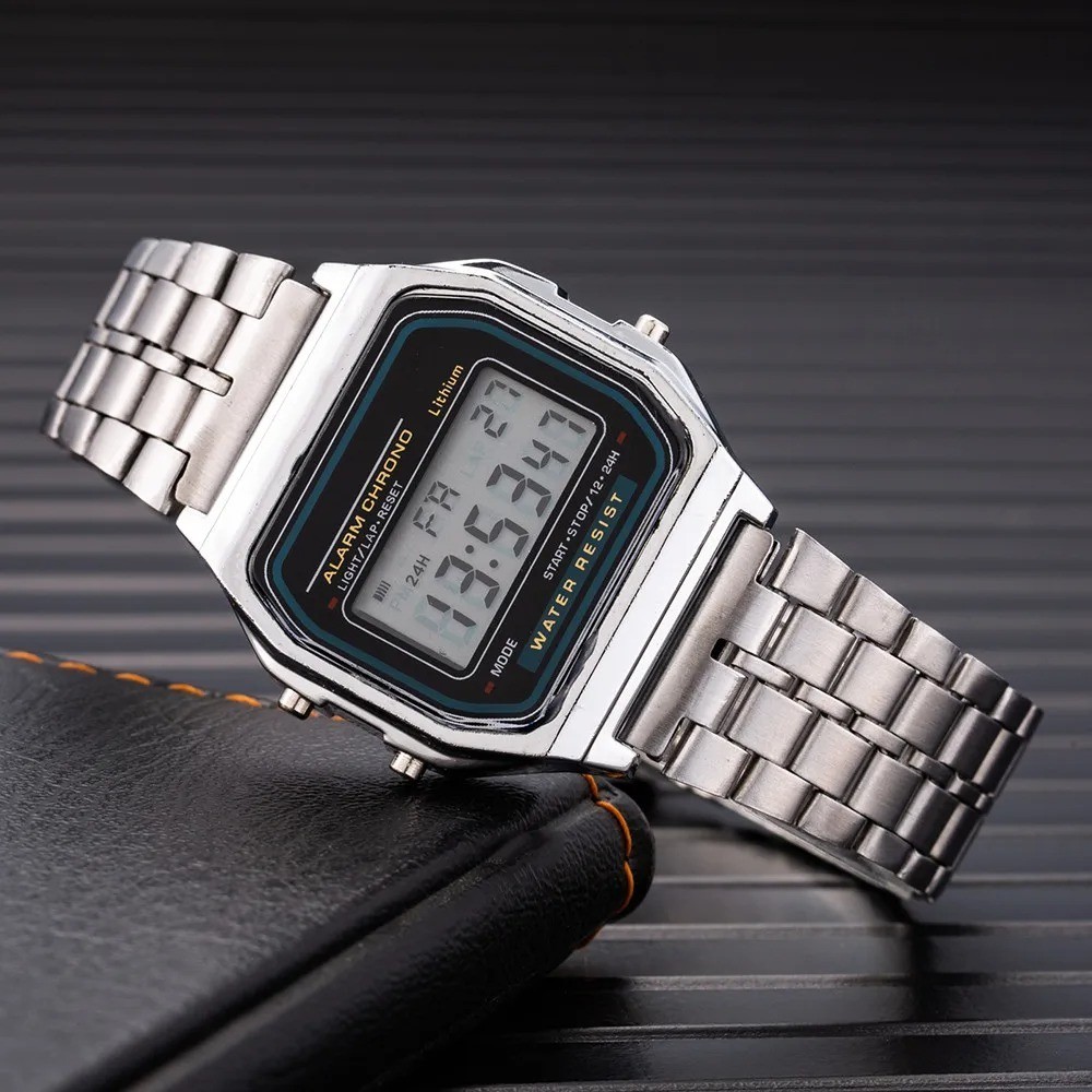 NEW CASIEO Retro Classic Unisex Digital Steel Bracelet Watch A158WA-1YES Silver