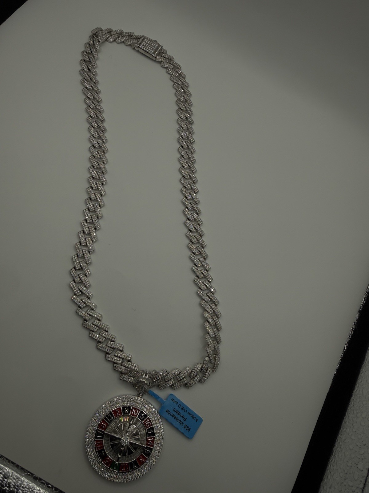 12mm 22” Monaco Link Moissnaite 925 With A Casino 925 Moissnaite Pendant