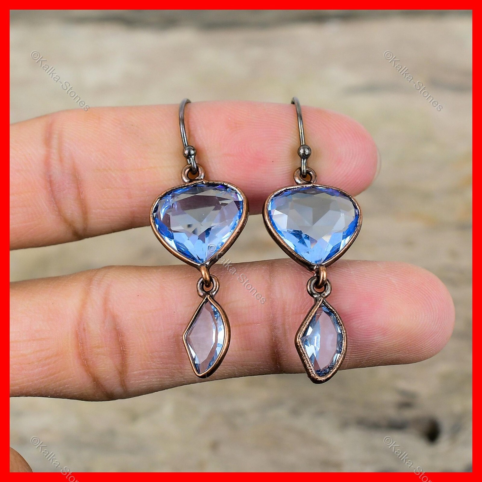 Copper Natural Tanzanite Quartz New Electroformed Dangle Drop Earrings Jewelry