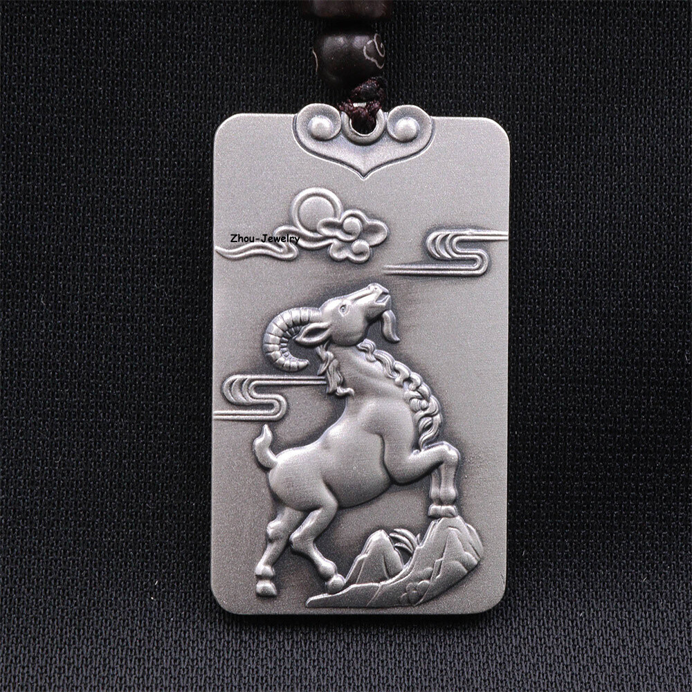Pure S999 Sterling Silver Men Women Guanyin Sheep Pendant 29-30g 44*27mm
