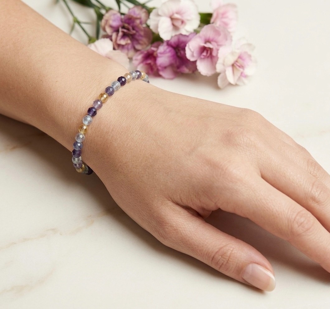 Wholesale 6 Pcs Natural Fluorite 4mm Faceted 7.5” Stretch Bracelet