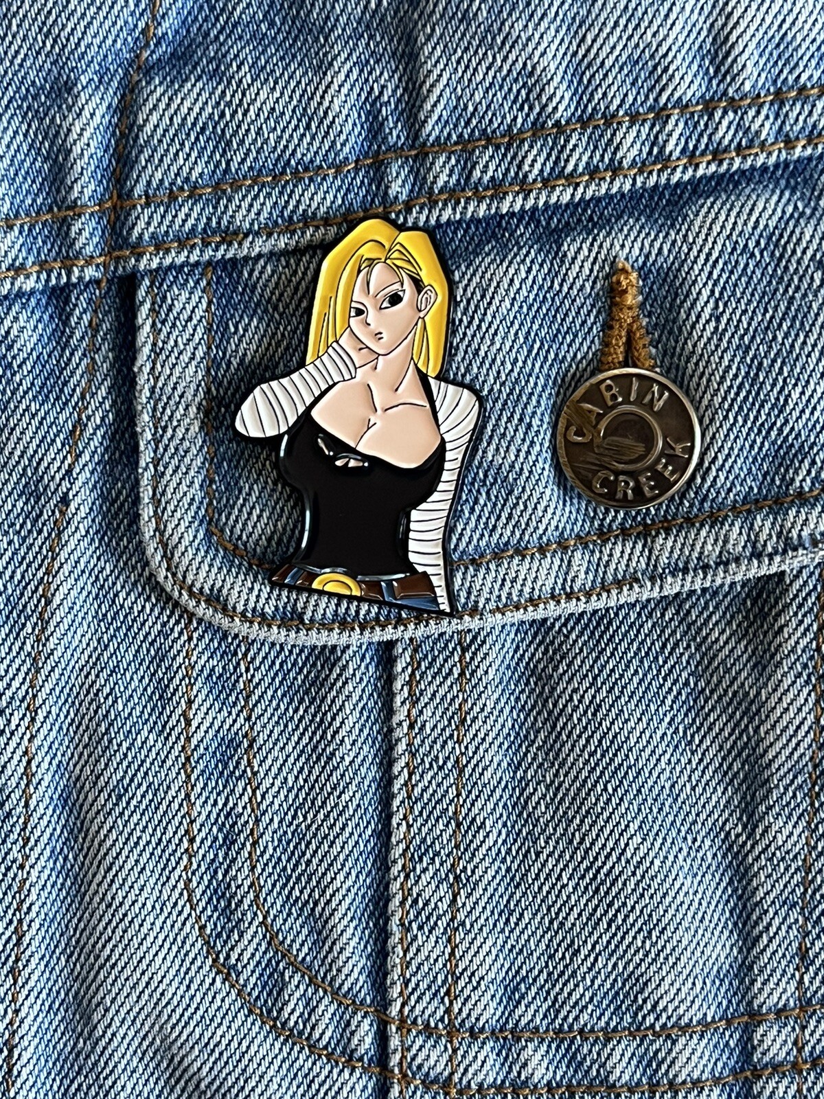 Large Android 18 Enamel Pin – Excellent Condition
