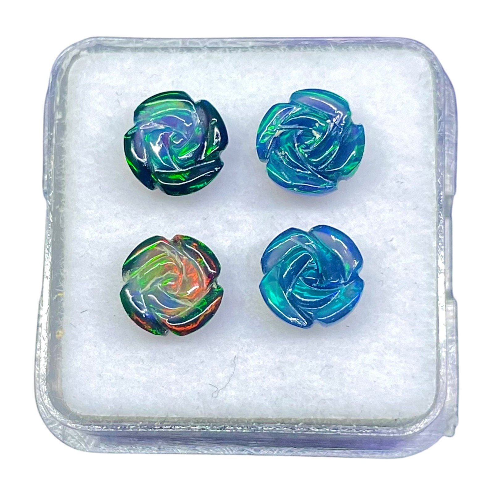 4 Pcs Natural Ethiopian Opal Rose Carving 7mm Multi Fire Loose Gemstones Lot
