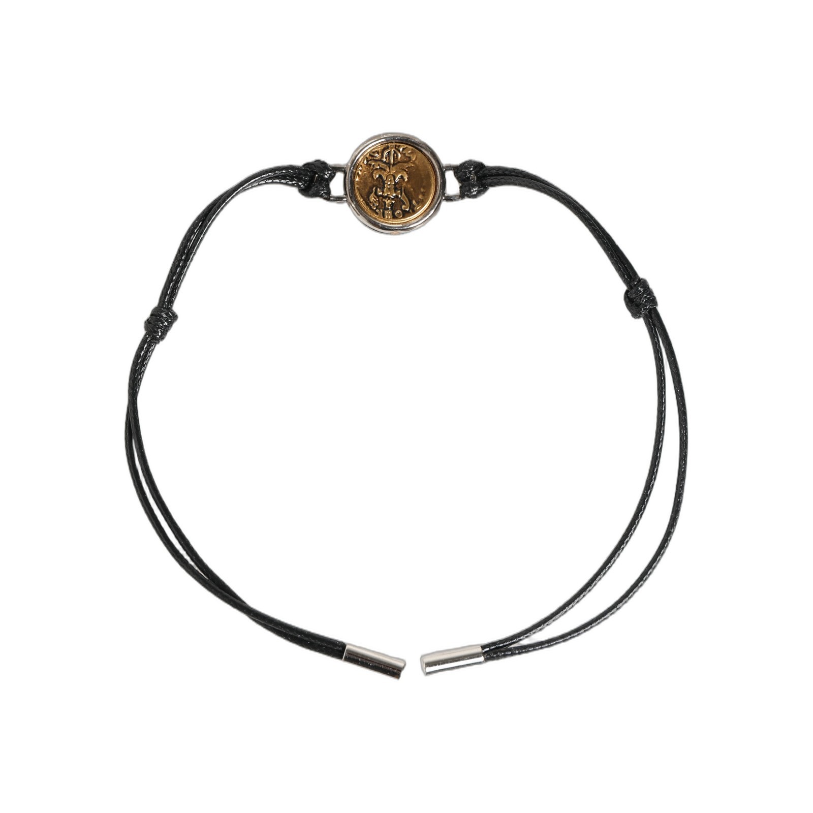 DOLCE & GABBANA Bracelet Black Polyester Cord Gold Tone Roman Coin Charm 250usd