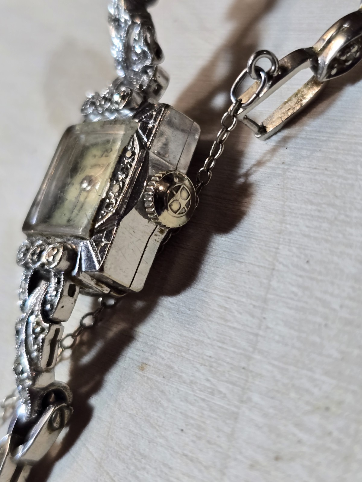 VTG WITTNAUER 14K WHITE GOLD DIAMOND LADIES Cocktail Watch Non-working 15.42g