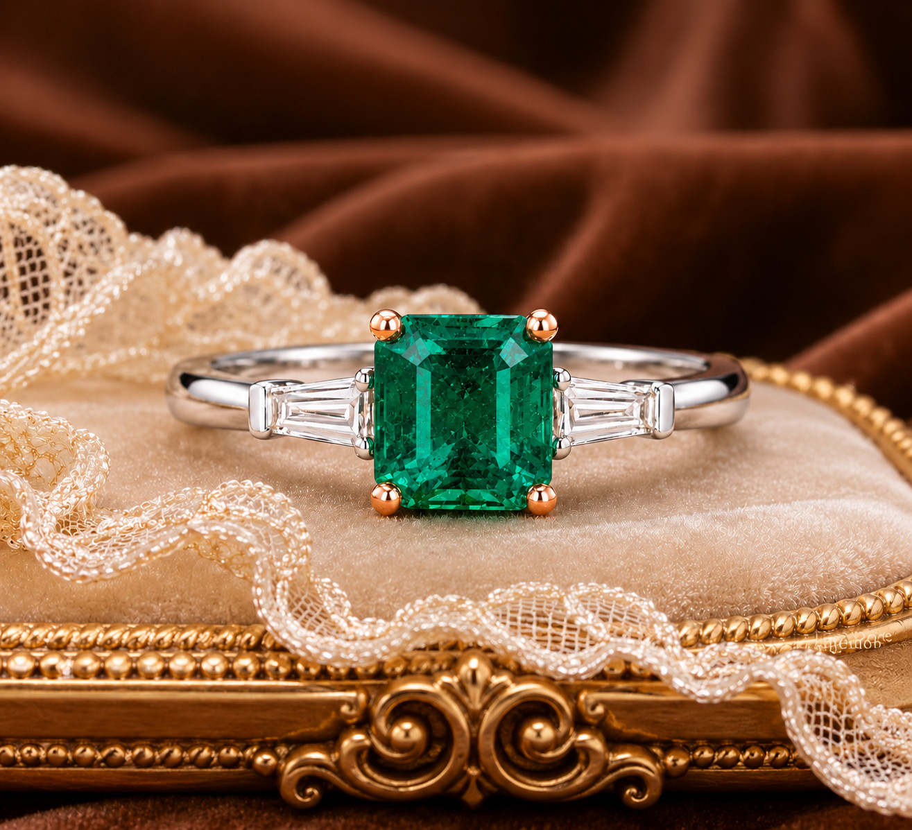 Lab Created Green Emerald Ring, Base Metal: Brass Finish: Gold Plated