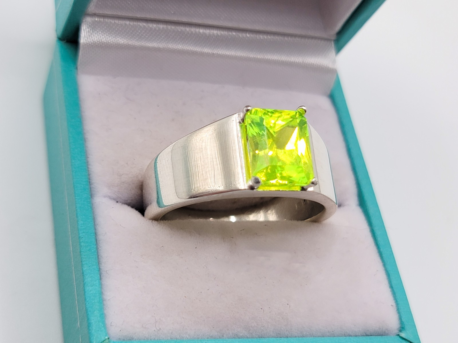 Sterling Men’s LuAG Ring UV Lutetium Aluminum Garnet Lab 8ct Emerald Cut 925