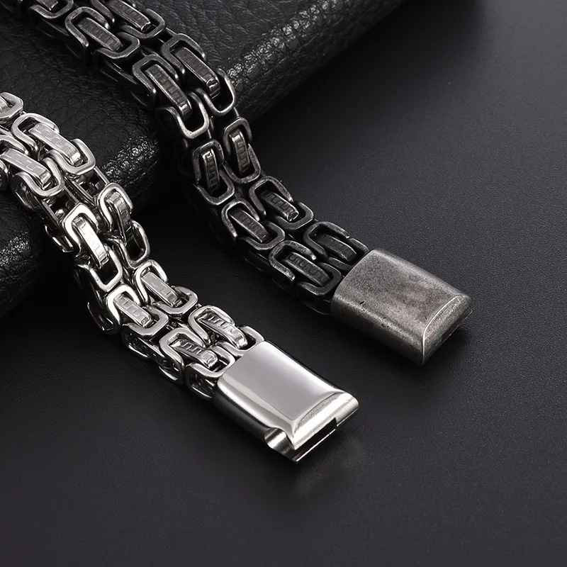 316L Stainless Steel Simple Hip Hop Thick Byzantine Bicycle Chain Bracelet Men