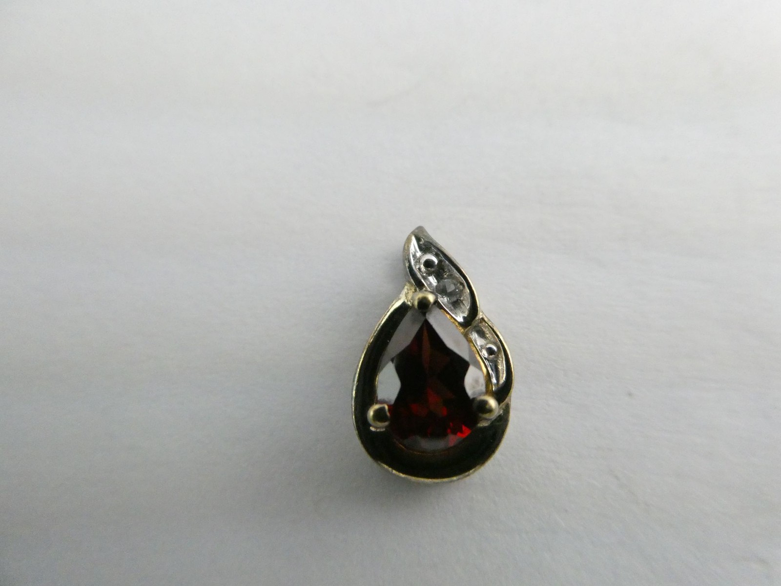 Sterling Silver Gilt Accent Garnet and White Topaz Slide Pendant 925 1.2g 13.4mm