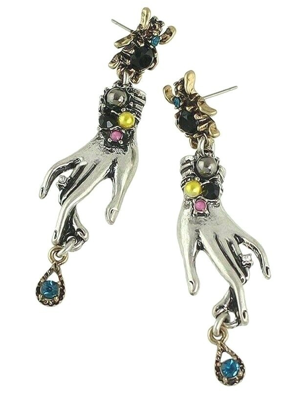 US Seller Betsey Johnson Retro Rhinestone Spider Water Drop Hand Earring Jewelry