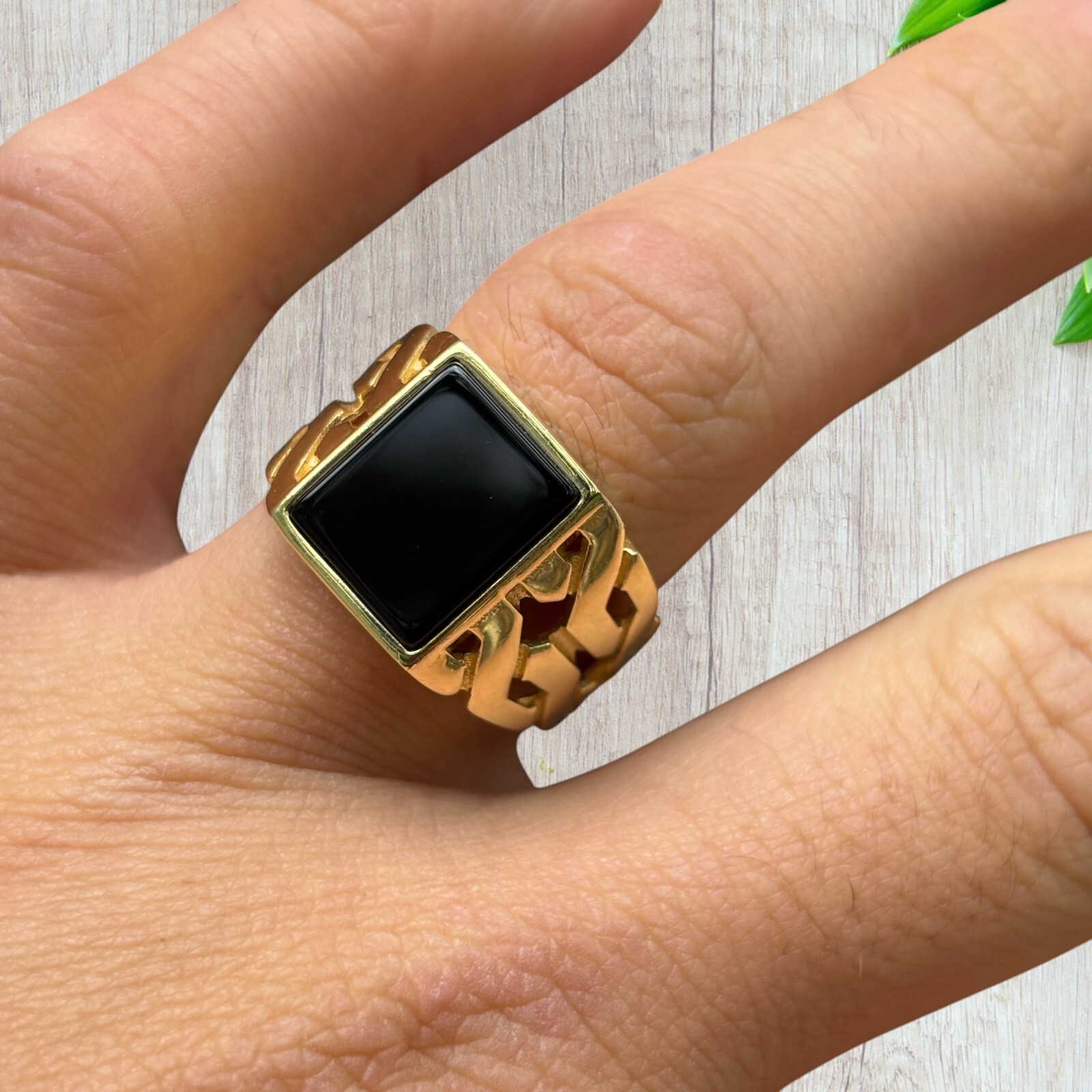 Natural Black Onyx Rectangular Gemstone – Solid 925 Silver or 14k Yellow Gold