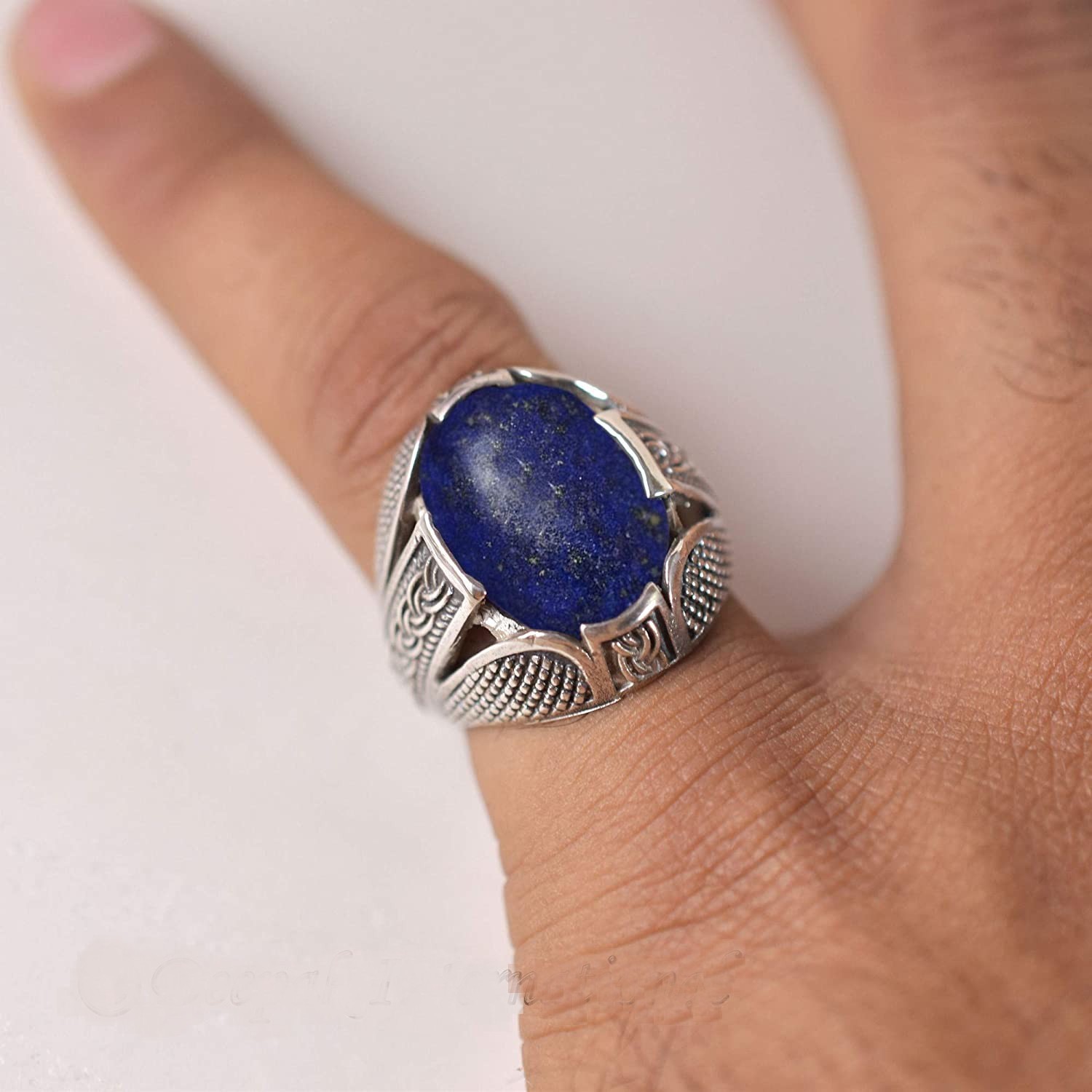 Solid 925 Sterling Silver Natural Blue Lapis Lazuli Gemstone Men’s Unisex Ring