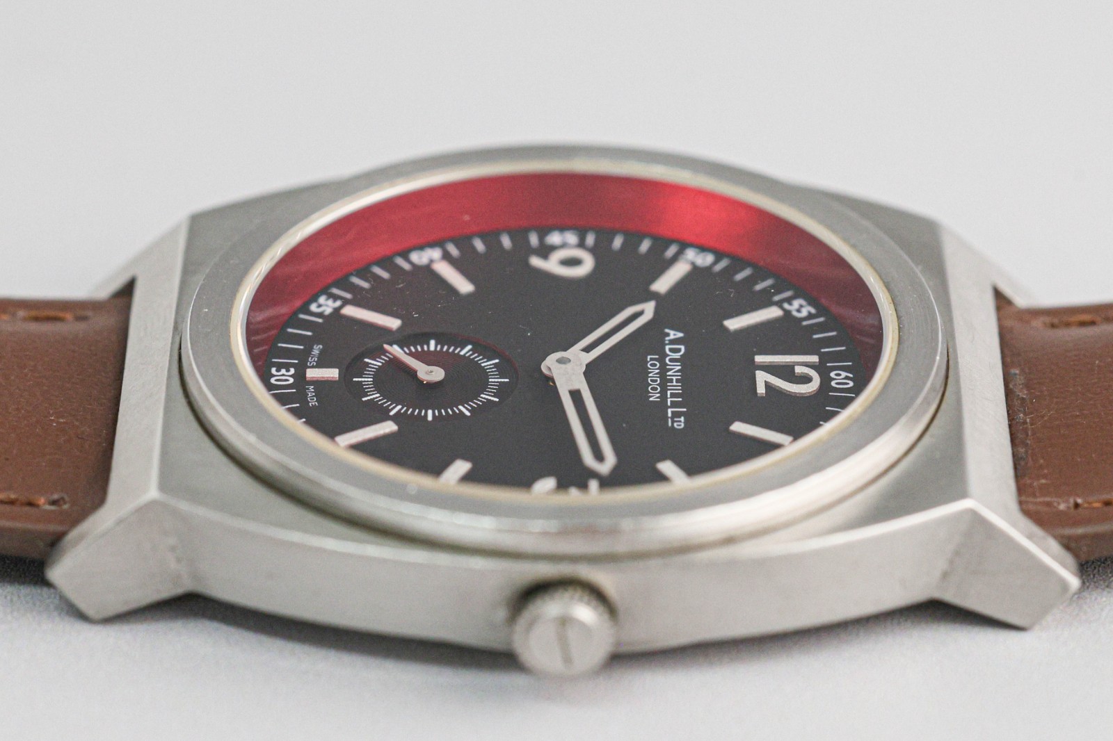 **NEAR MINT** Dunhill RPM 8034 Silver Quartz Small Second Black Dial Men’s Watch