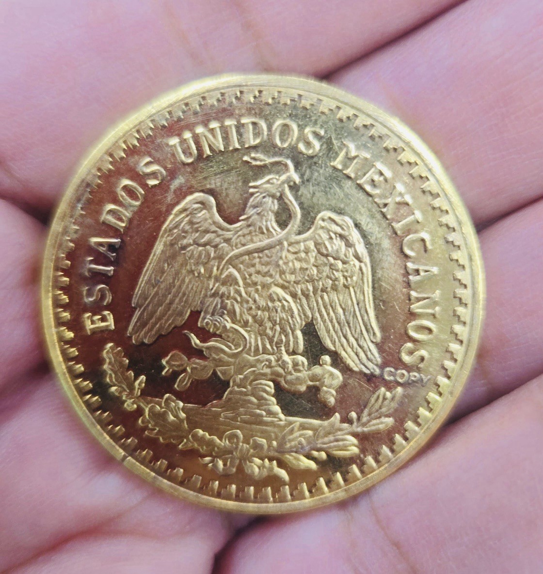 Centenario Coin Custom Solid Yellow 10k Gold 50 Pesos 1947 Mexico Mexican Coin