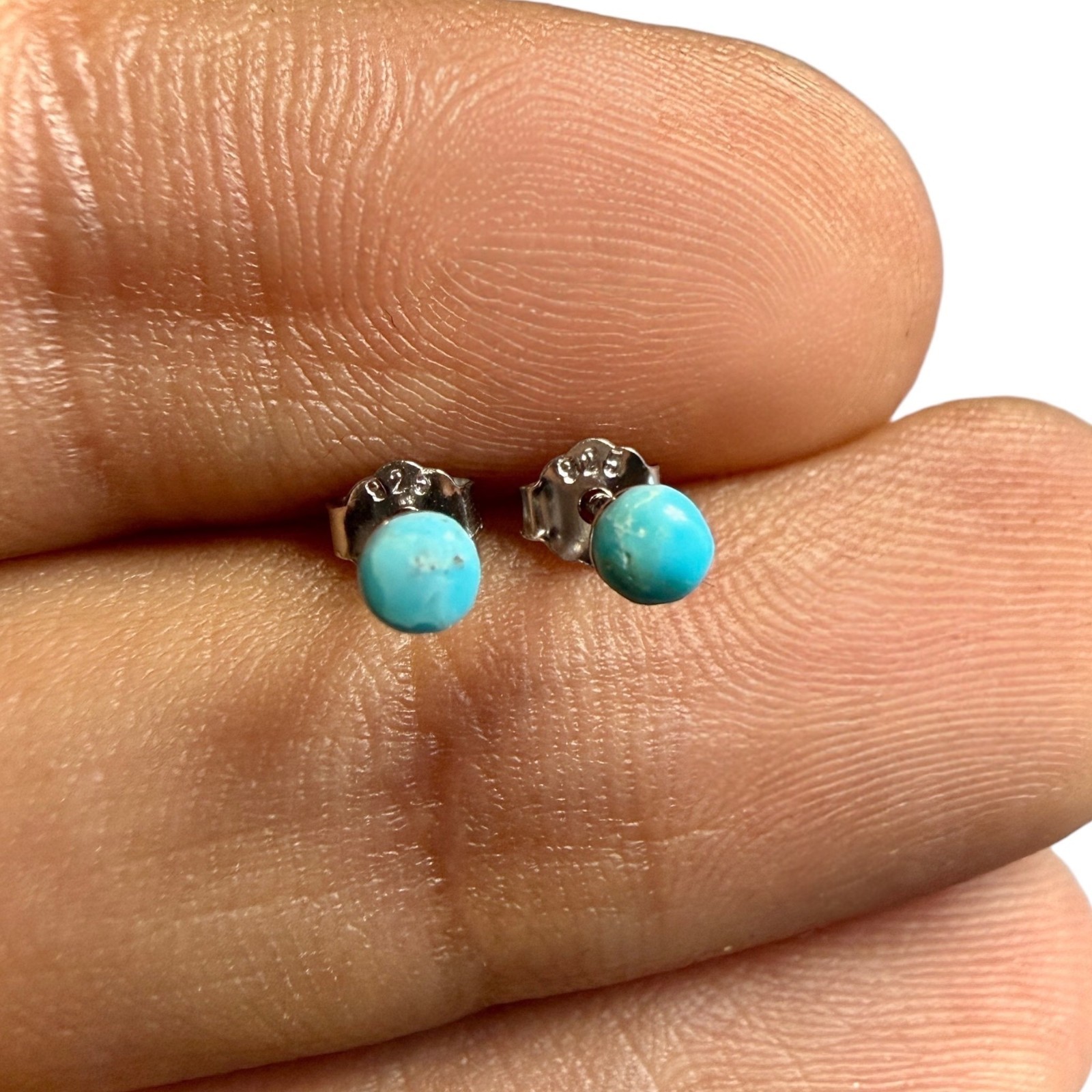 Turquoise Stud Earrings 3mm Genuine Gemstone 925 Sterling Silver Tiny Pair