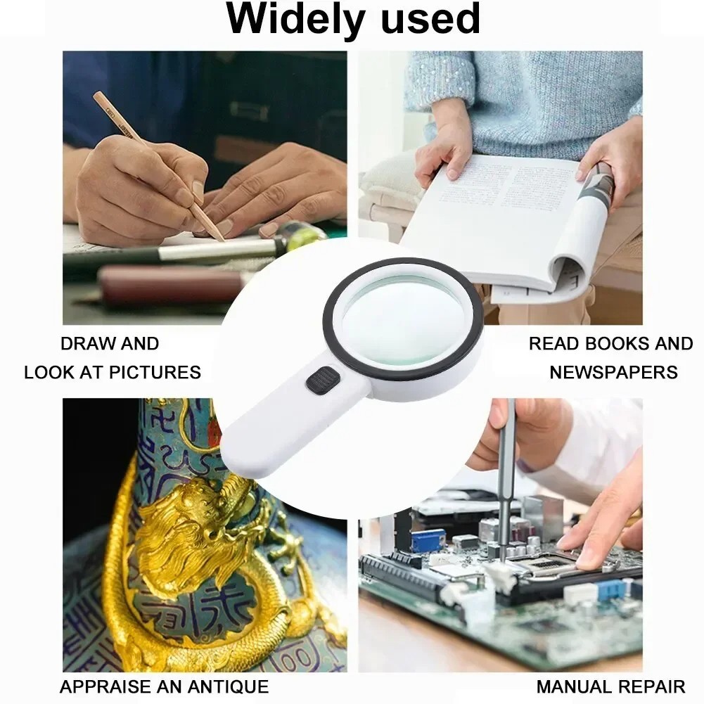 30X Jumbo Handheld Magnifying Glass w/ 12 Bright LED Light Illuminated Magnifier