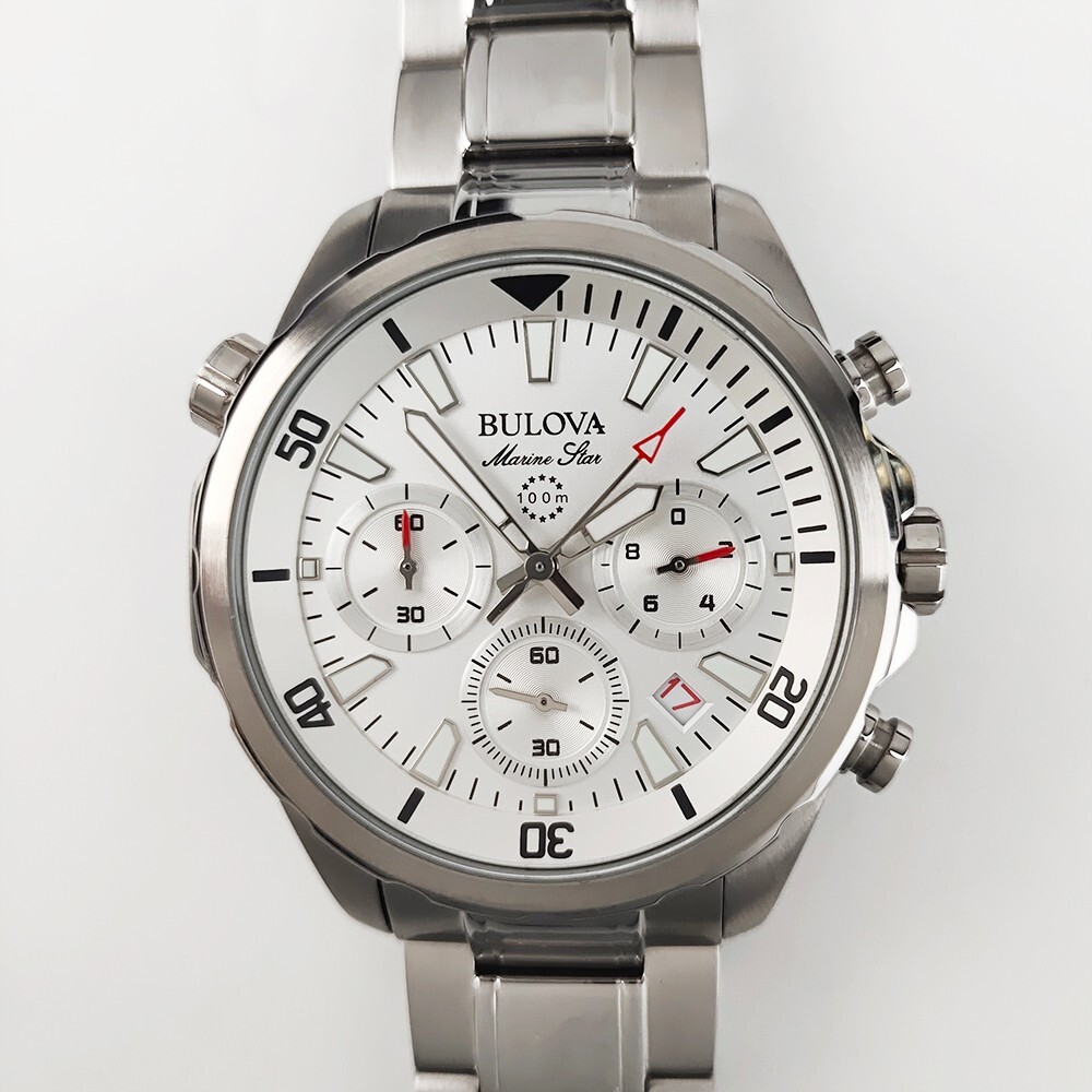 Bulova Men’s Marine Star White Dial Quartz Stainless Steel Watch 43mm 96B255