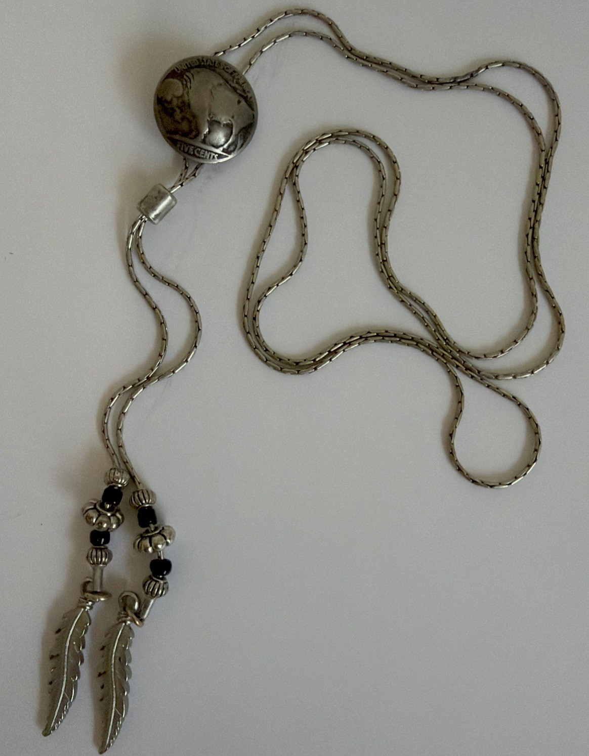 Vintage Buffalo Nickle Silver Southwestern Bolo Slide Necklace 19.5”