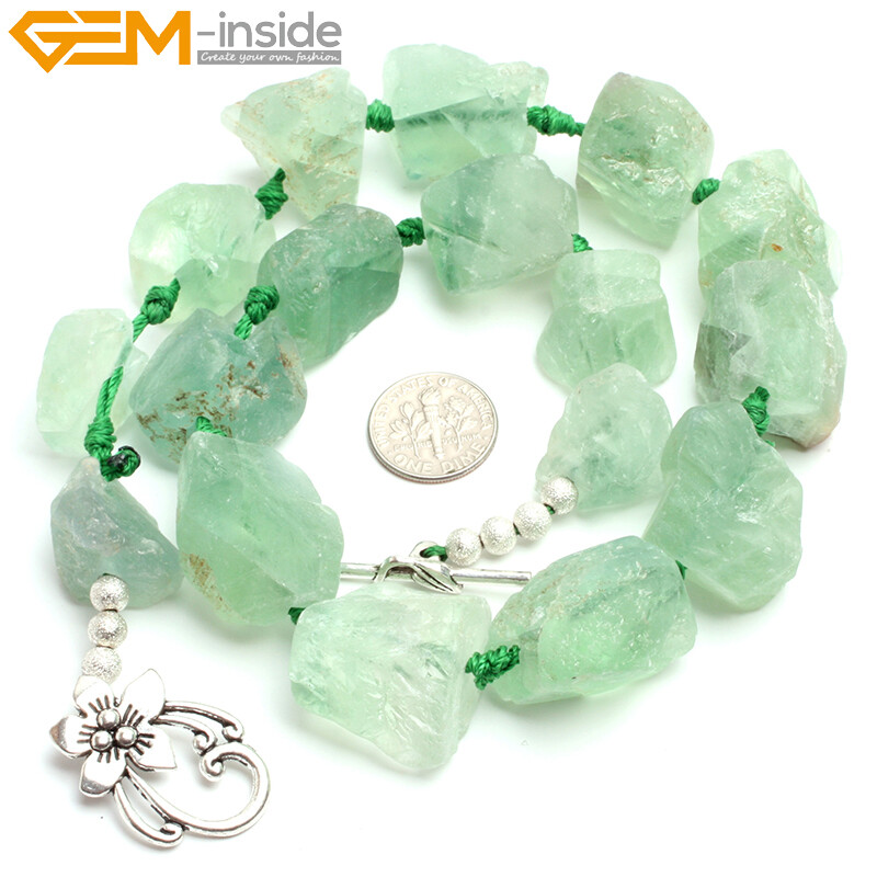 Natural Freeform Crude Rough Stone Quatrz Gemstone Beaded Jewelry Necklace 18″