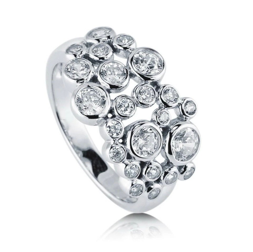 1Ct White Round Cut Women’s Bubble Cocktail Ring In 14K White Gold Plated