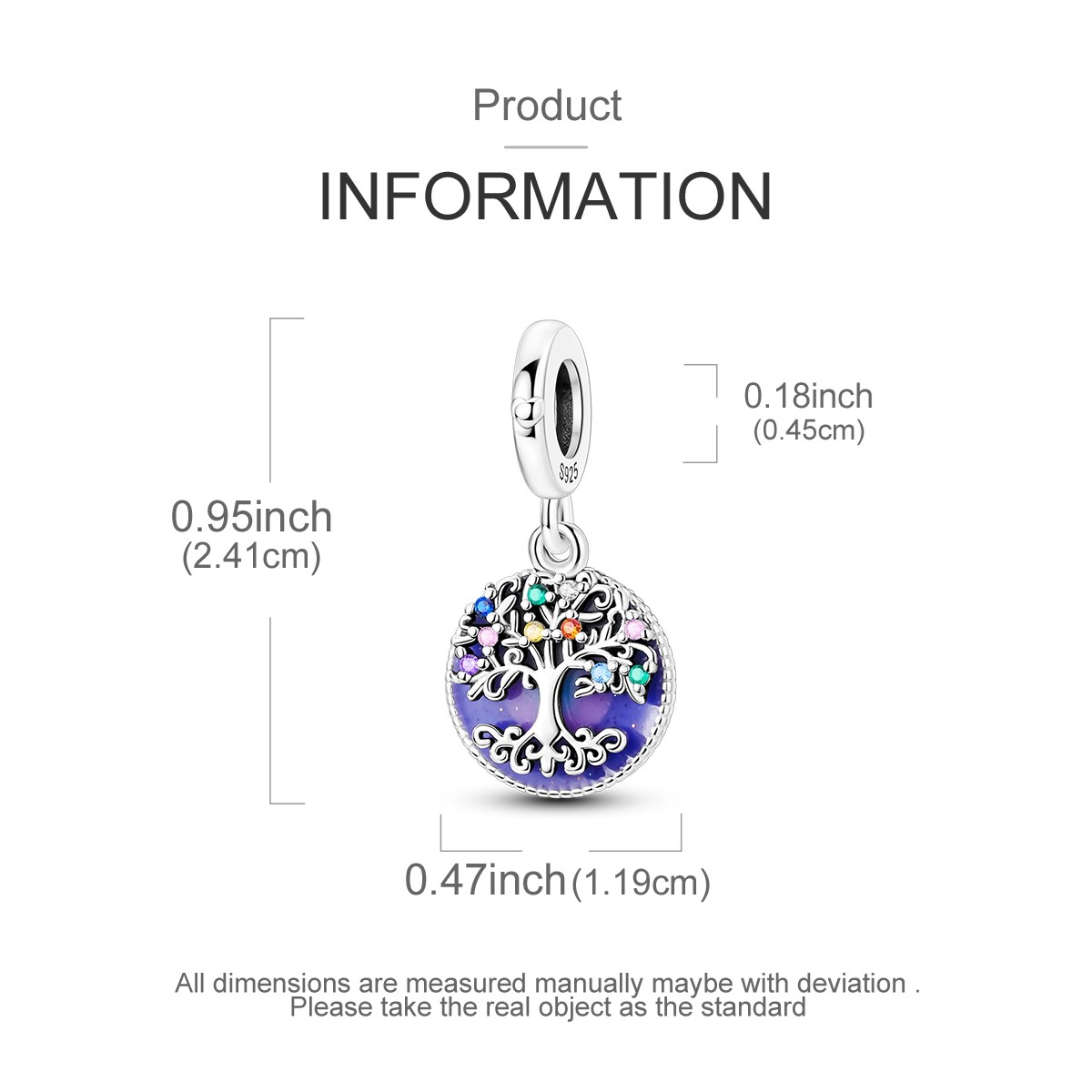 MULA Fine 925 Sterling Silver Charm Tree Life Family Pendant for Women Bracelet