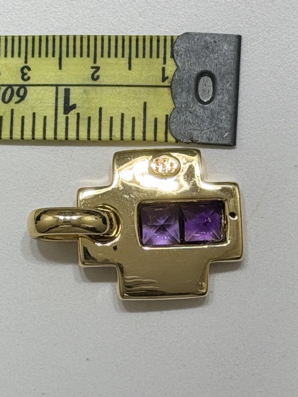 Amethyst Yellow Gold Puffy Cross 14k 3.29 Grams From AND ITALY