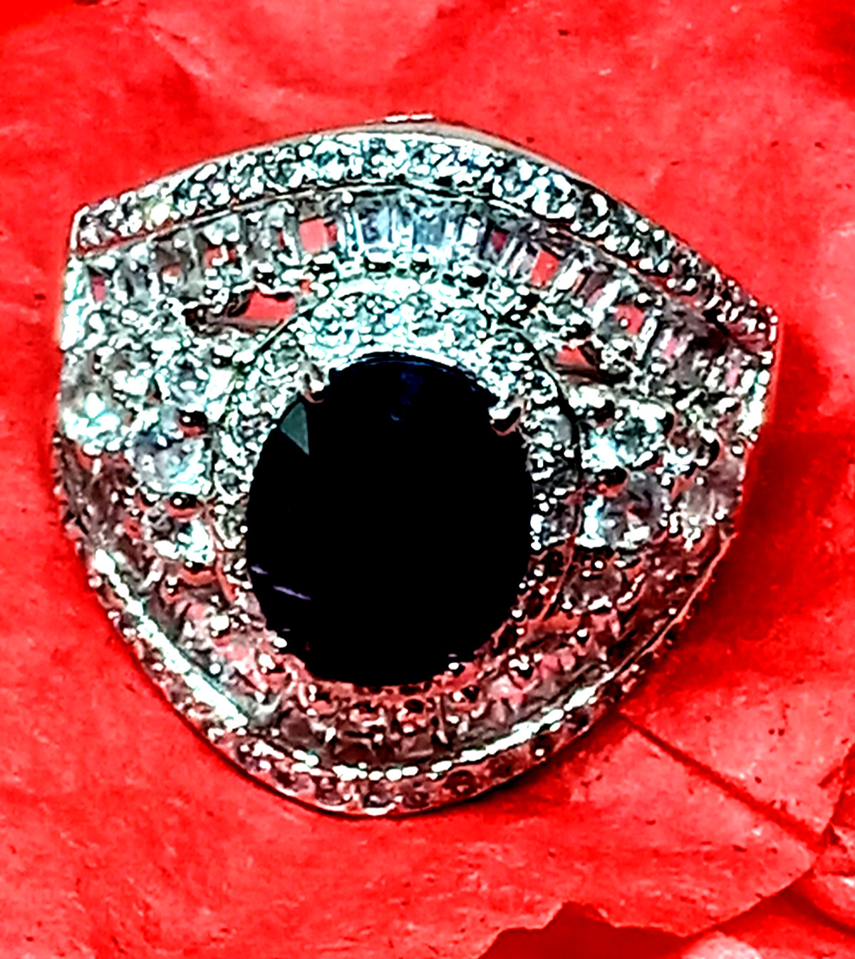 5.85ctw Madagascar Blue Sapphire White Topaz Ring Platinum Over Silver Size 7