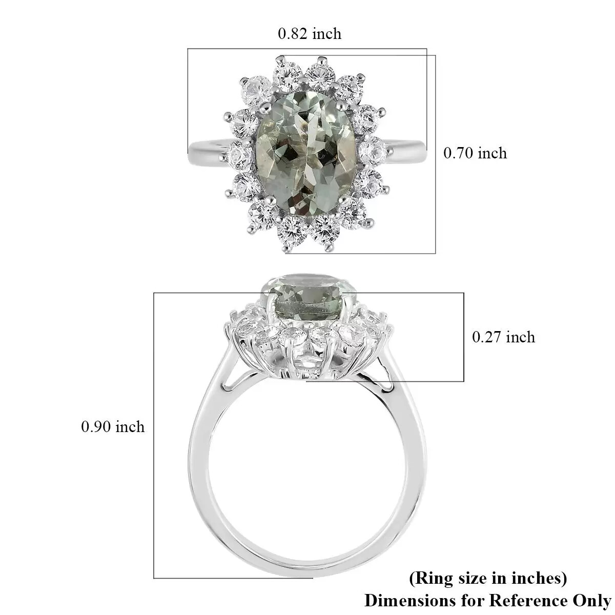 Amazing!! 3.85ctw Montezuma Prasiolite & Zircon Ring Platinum Plated Size 7