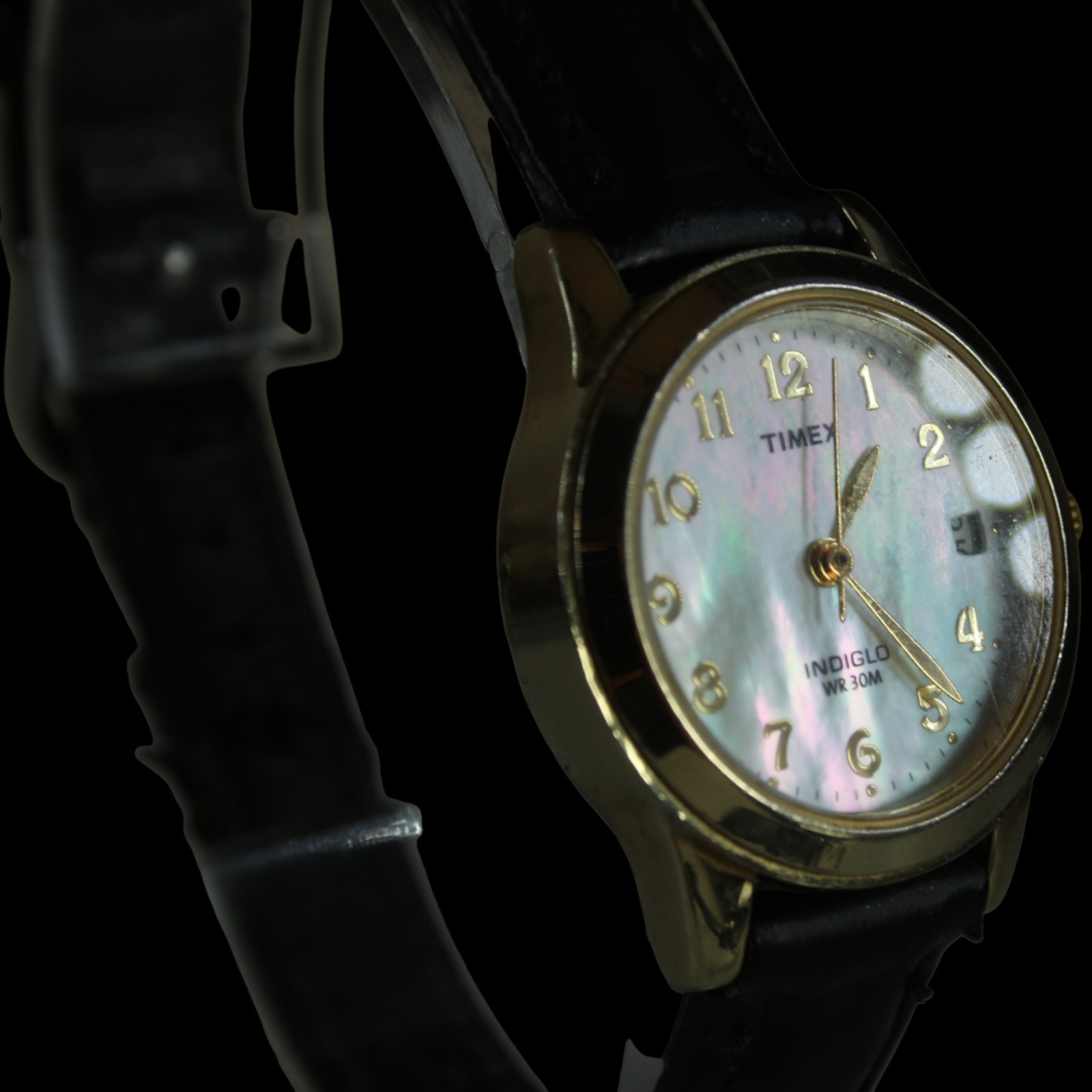 Timex Watch Lot Indiglo Easy Reader Gold & Black Leather Vintage MOP Pearl Work