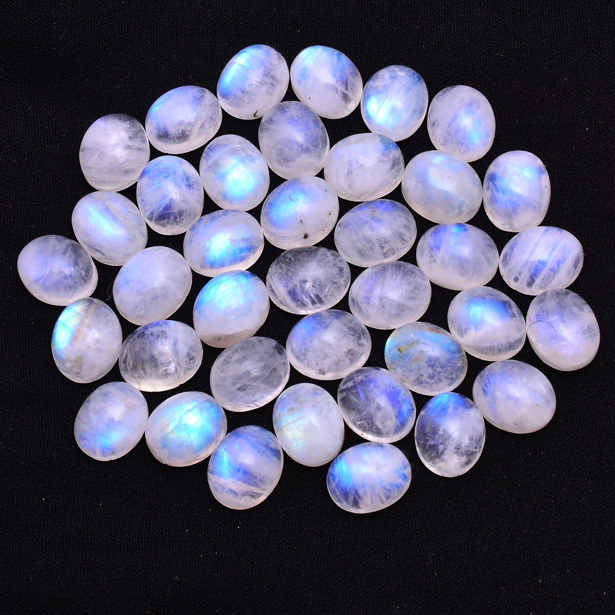 38 Pcs Natural Moonstone Blue Shine 11mm*9mm Oval Cabochon Unheated Gemstones