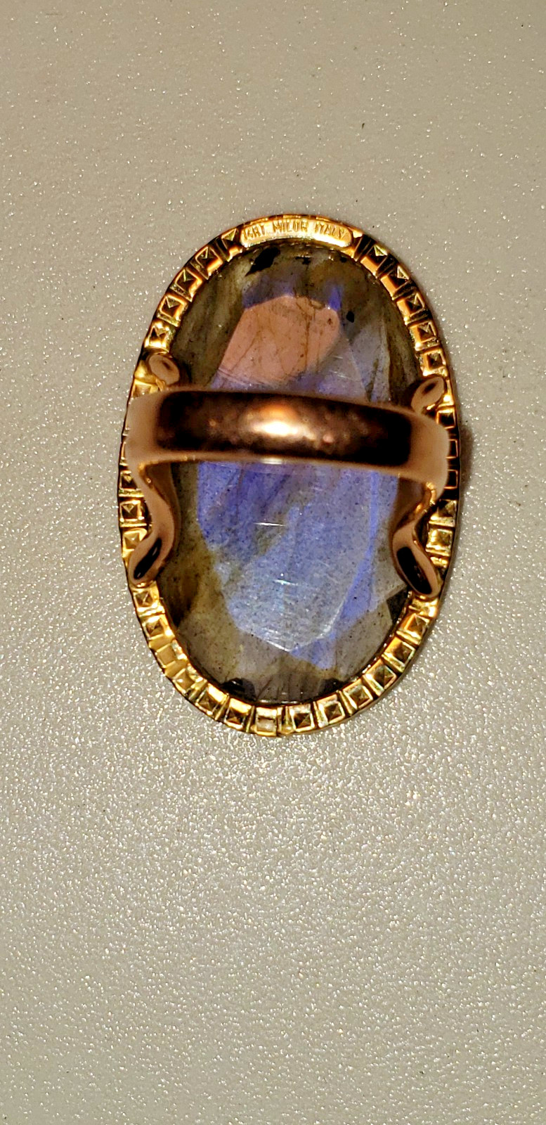 14KT Milor Italy Labradorite Ring, size 5.5 rose gold and yellow gold EXCELLENT