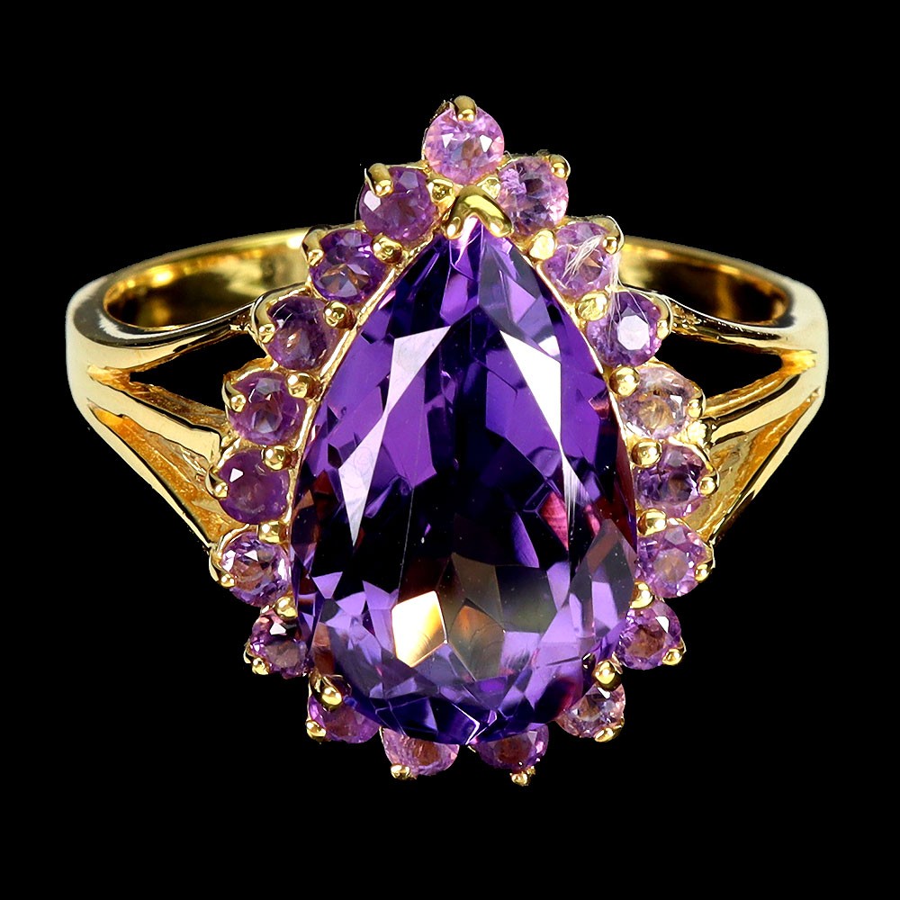 925 Sterling Silver Ring Pear Amethyst 13x9mm Natural Gemstone Jewelry Size 9