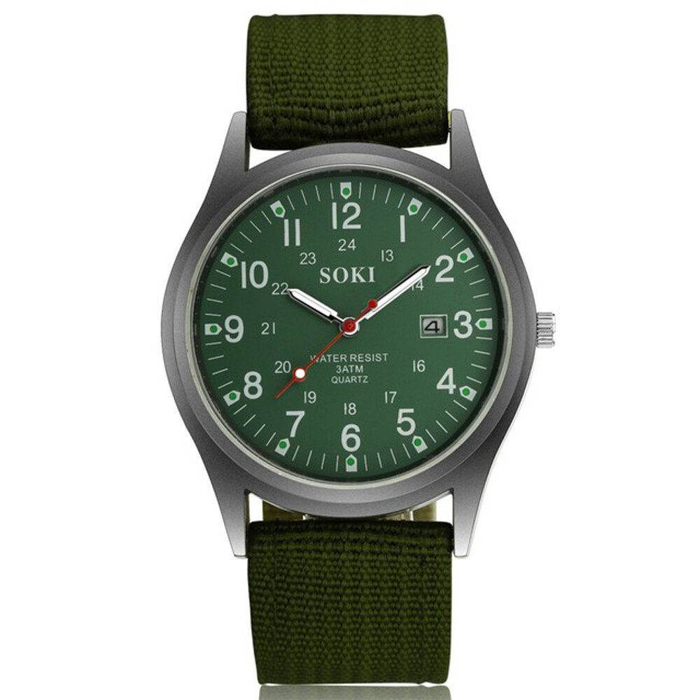 Men’s Military Army Luminous 24 Hours Dial Nylon Strap Date Quartz Wrist Watch