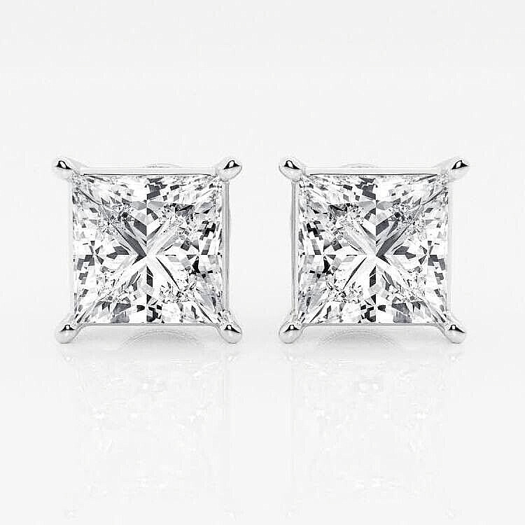 3.00 Ct Princess Cut FL/D GRA Real Moissanite Stud Earrings 14K White Gold 6.5mm