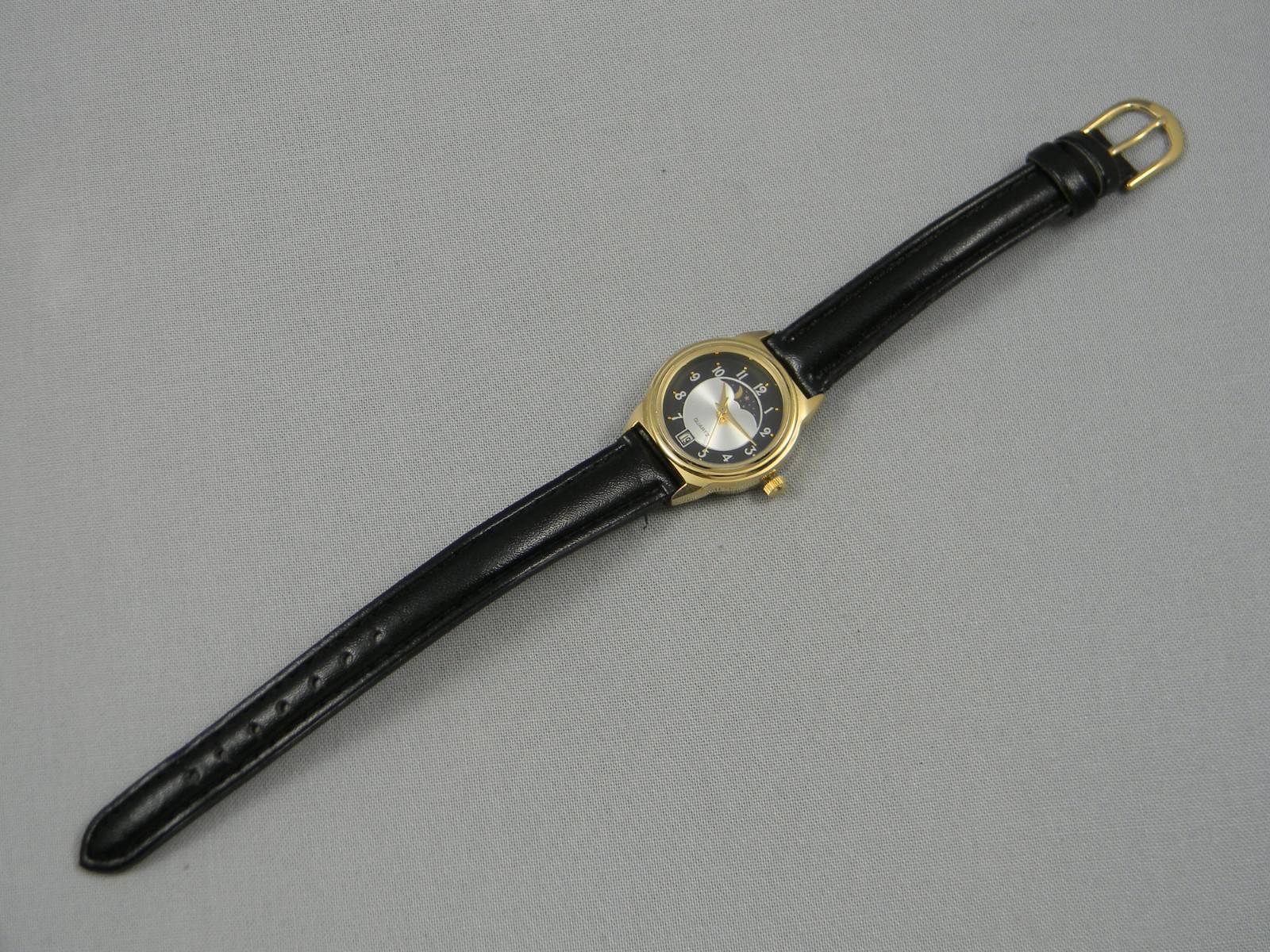 Moon Phase Watch Women 23mm Gold Tone Date Japan Movement New Battery