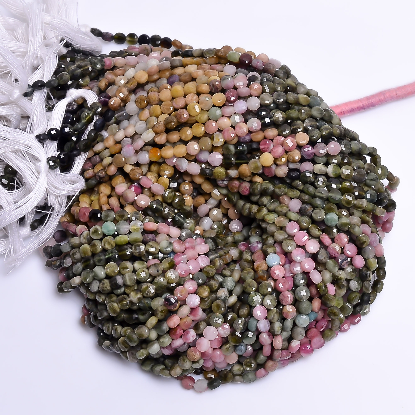 100% Natural Multi Tourmaline Gemstone Coin Faceted Beads 4X4mm Strand 13″ EB128