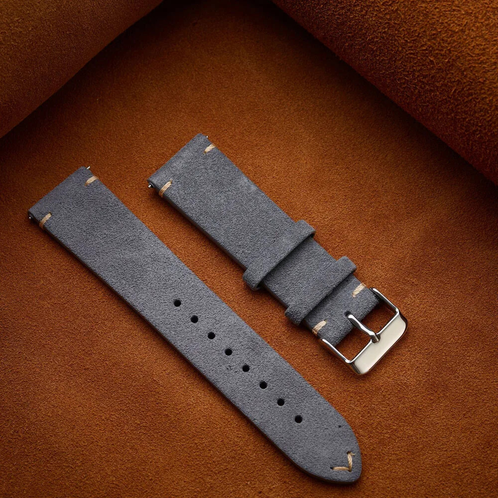 Vintage Matte Velvet Genuine Leather Strap 14 16 18mm 20mm 22mm Watch Band Belt
