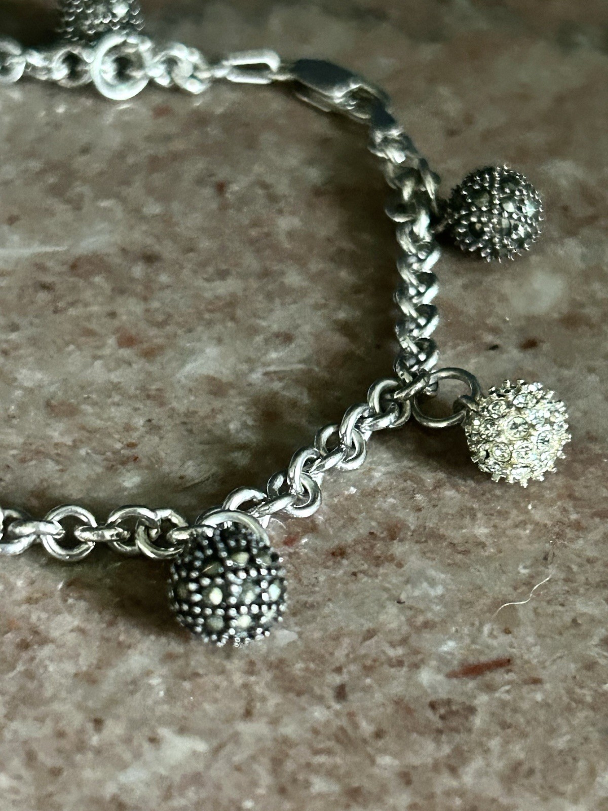 Vintage 925 Sterling Silver Multi Charm Ball Bead Rolo Link Bracelet 7″ 22.4g