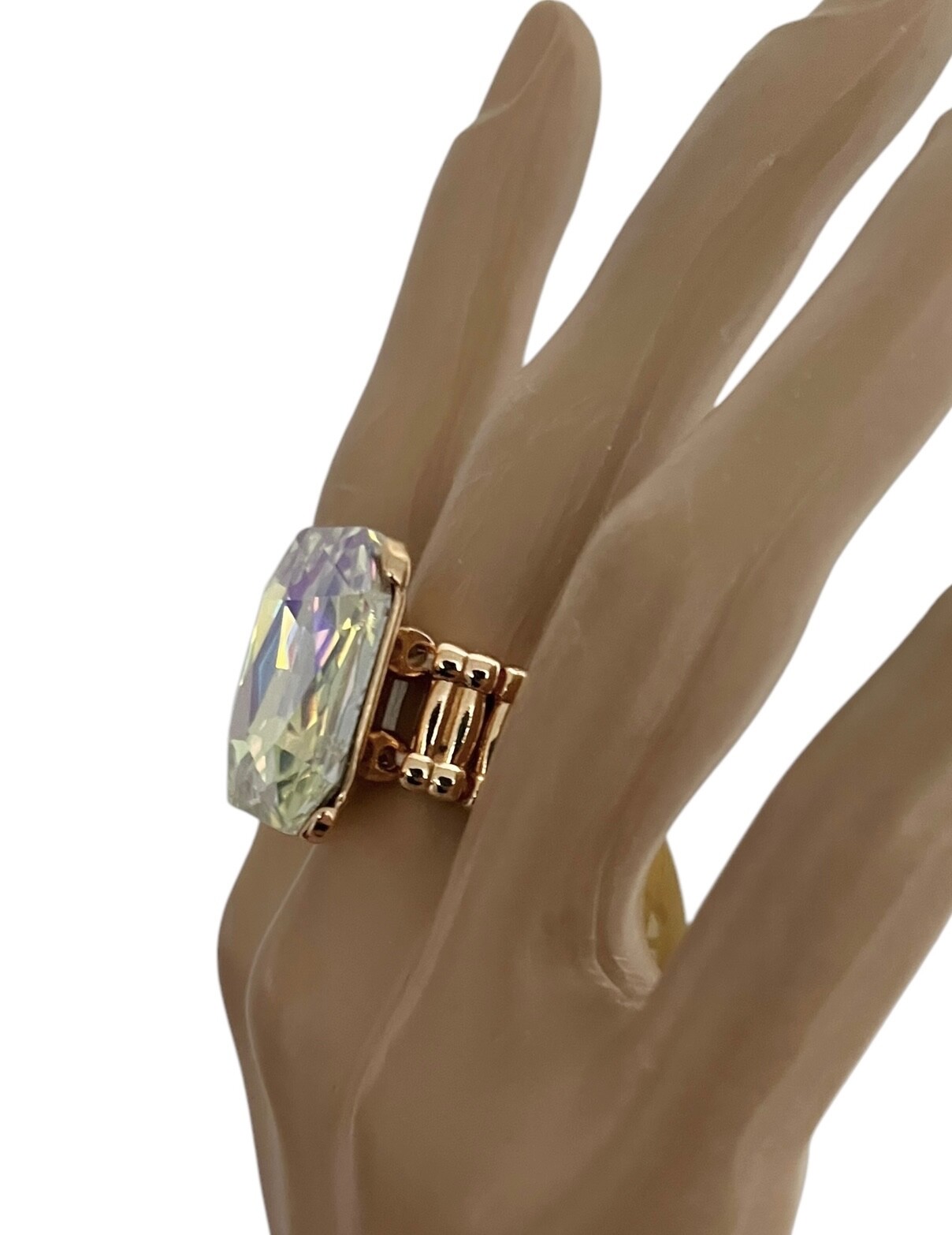Octagon/Square Bold AB Crystal Adjustable Big Stretchable Solitaire Ring