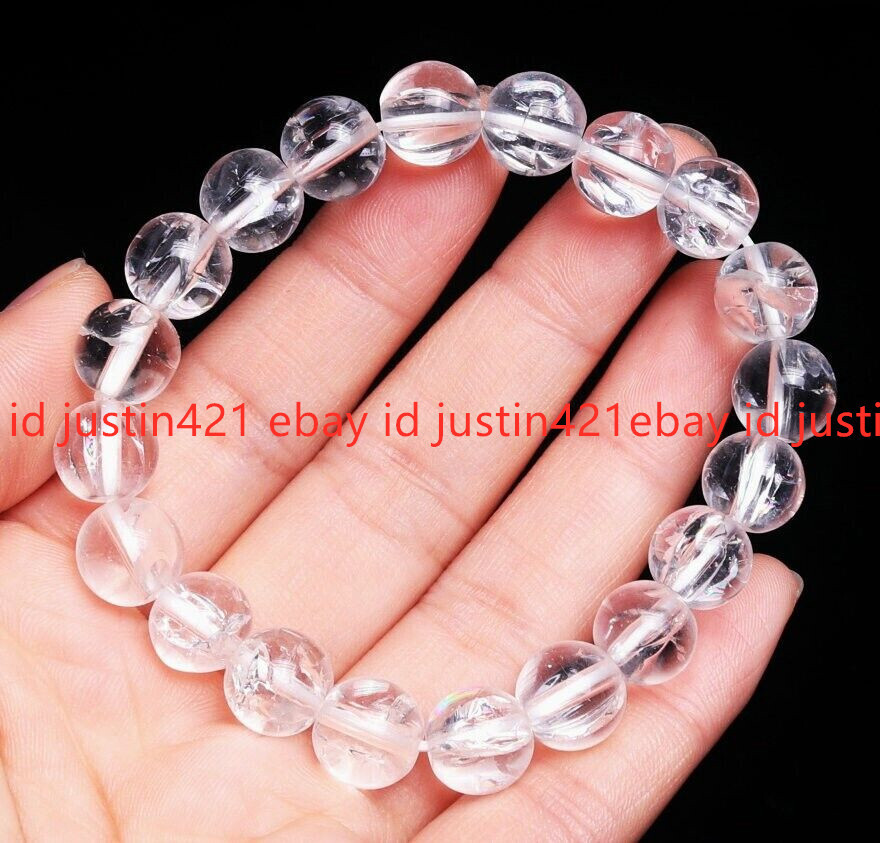 10mm Natural White Himalayan Quartz Crystal Gemstone Beads Bracelet 7.5 inches