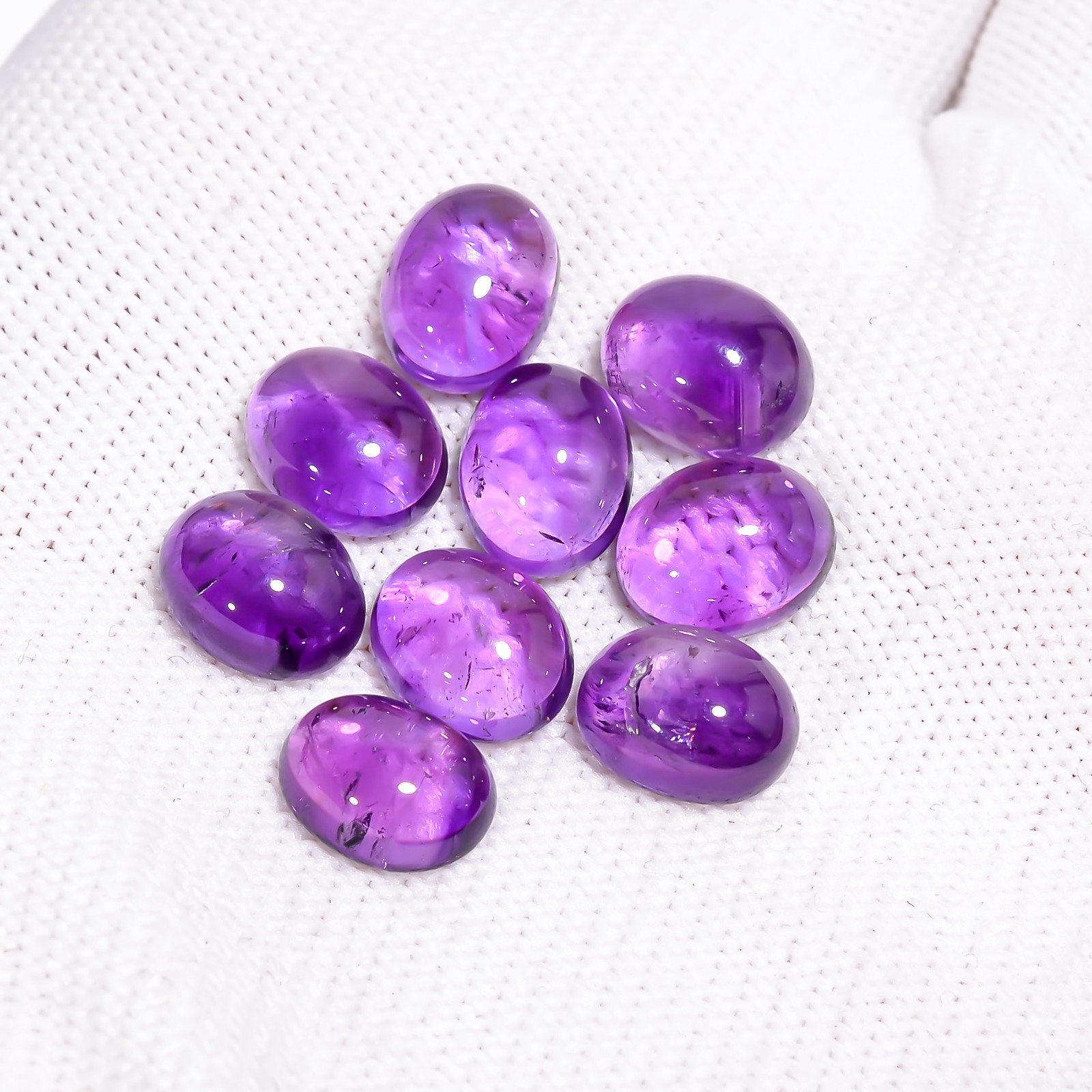 Natural Purple Amethyst Gemstone Oval Shape Cabochon 9 Pc Lot 27.50 Ct 10X8X5 mm