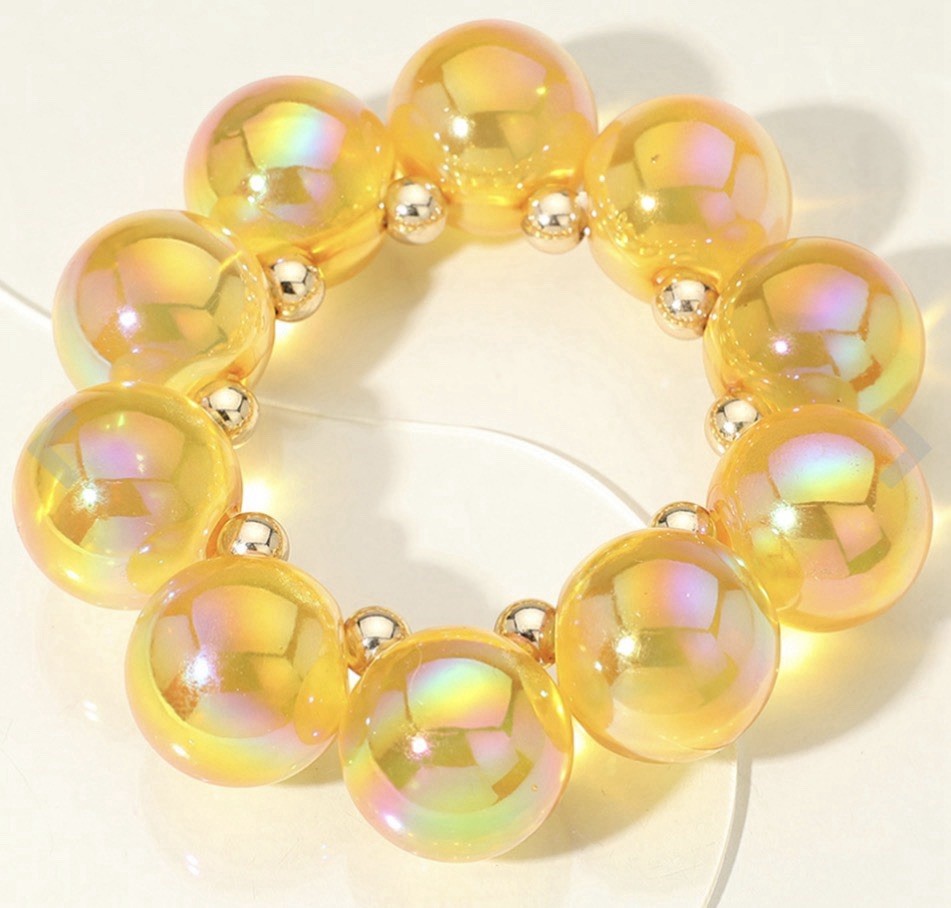 Iridescent Acrylic Beaded Stretch Bracelet Round Beads Multicolor