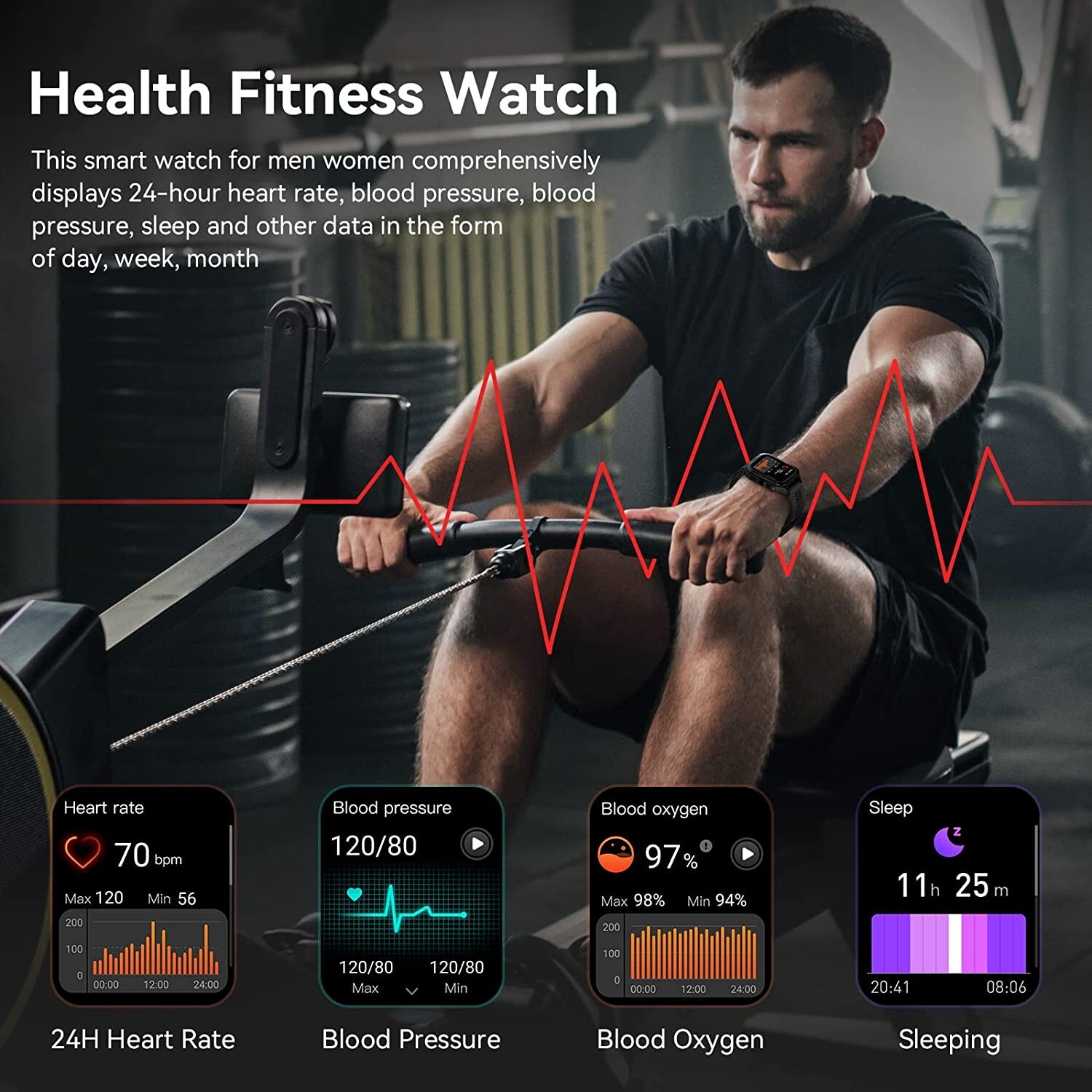 Smart Watch, 60 Days Battery, 50M Waterproof, Rugged Military ,Fitness Tracker