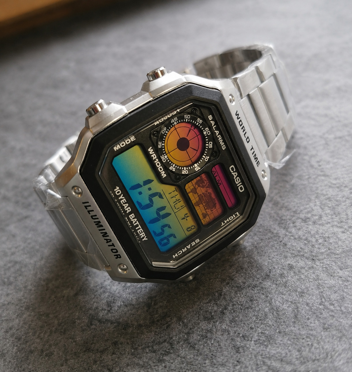 Custom Casio AE1200 World Time Teal Gold Gradient Mod Steel Bracelet